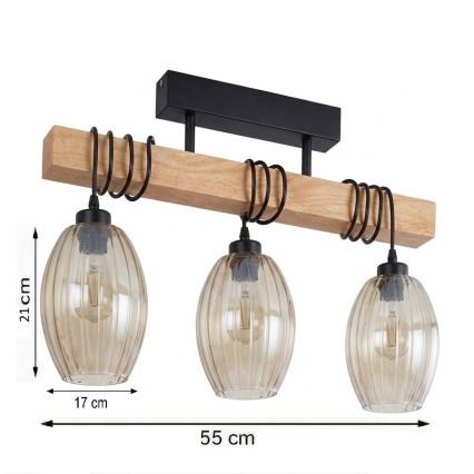 Brilagi - Přisazený lustr WOOD GLASS 3xE27/60W/230V borovice/černá/kouřová béžová