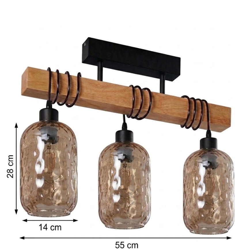 Brilagi - Přisazený lustr WOOD GLASS 3xE27/60W/230V borovice/černá/kouřová hnědá