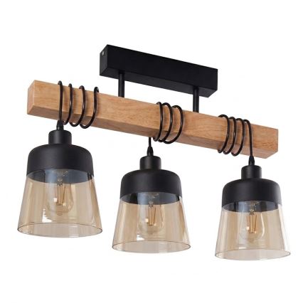 Brilagi - Přisazený lustr WOOD GLASS 3xE27/60W/230V borovice/černá/kouřová hnědá