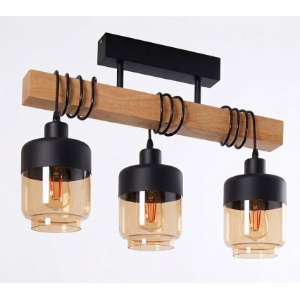 Brilagi - Přisazený lustr WOOD GLASS 3xE27/60W/230V borovice/černá/kouřová hnědá