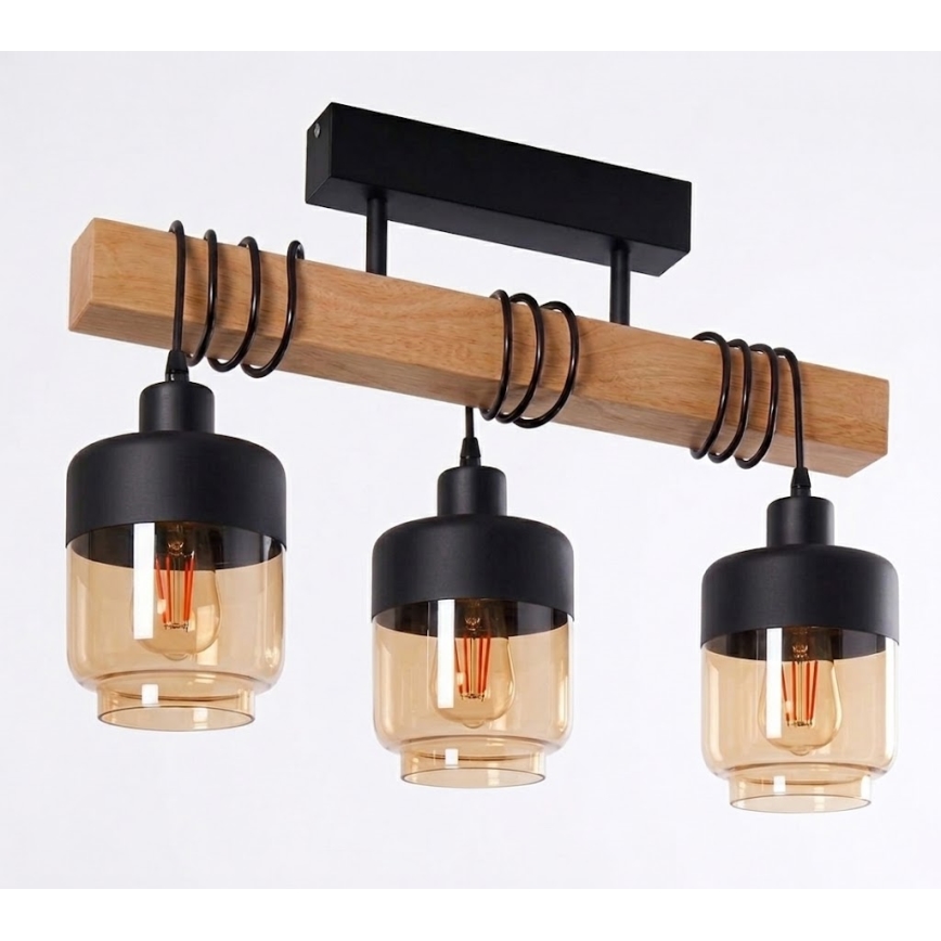 Brilagi - Přisazený lustr WOOD GLASS 3xE27/60W/230V borovice/černá/kouřová hnědá