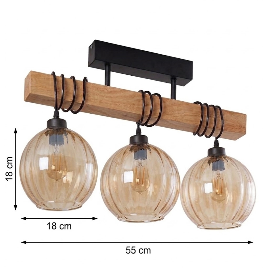Brilagi - Přisazený lustr WOOD GLASS 3xE27/60W/230V borovice/černá/kouřová hnědá