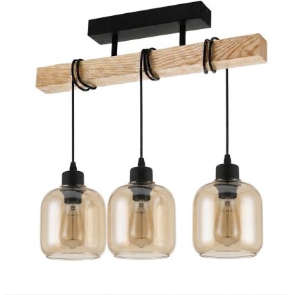 Brilagi - Přisazený lustr WOOD GLASS 3xE27/60W/230V borovice/černá/kouřová hnědá