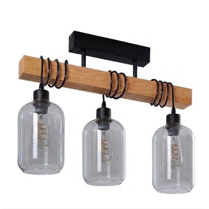 Brilagi - Přisazený lustr WOOD GLASS 3xE27/60W/230V borovice/černá/kouřová šedá