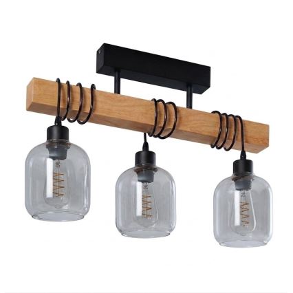 Brilagi - Přisazený lustr WOOD GLASS 3xE27/60W/230V borovice/černá/kouřová šedá