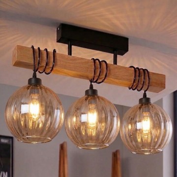 Brilagi - Přisazený lustr WOOD GLASS 3xE27/60W/230V borovice/černá/kouřová hnědá