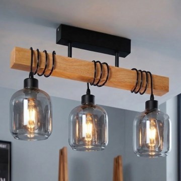 Brilagi - Přisazený lustr WOOD GLASS 3xE27/60W/230V borovice/černá/kouřová šedá