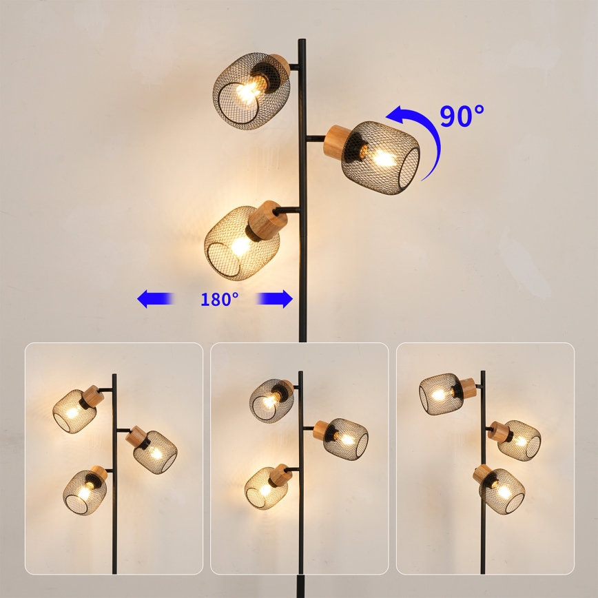 Brilagi - Stojací lampa BASKLITE 3xE27/15W/230V kaučukovník/černá