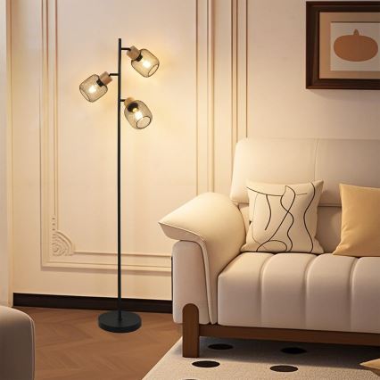 Brilagi - Stojací lampa BASKLITE 3xE27/15W/230V kaučukovník/černá