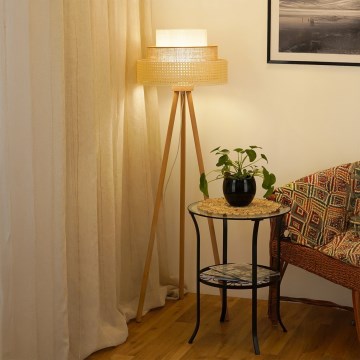 Brilagi - Stojací lampa CEDAR LUNETA 1xE27/15W/230V ratan/hnědá/krémová