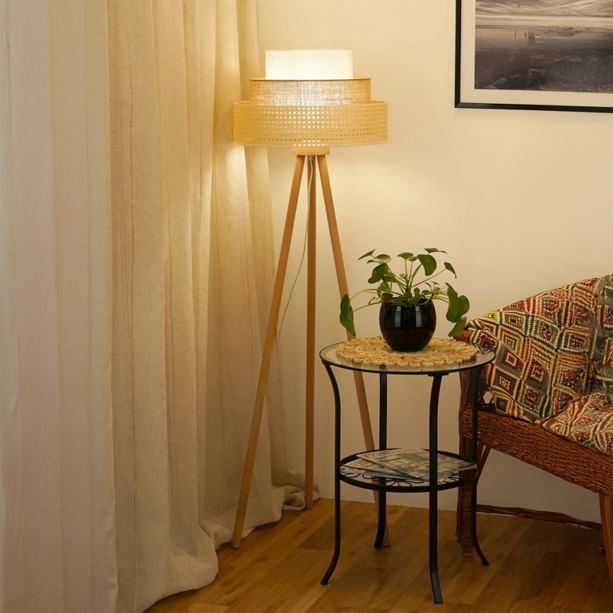 Brilagi - Stojací lampa CEDAR LUNETA 1xE27/15W/230V ratan/hnědá/krémová