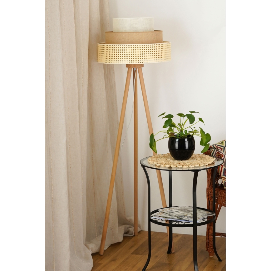 Brilagi - Stojací lampa CEDAR LUNETA 1xE27/15W/230V ratan/hnědá/krémová