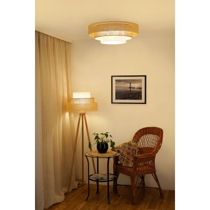 Brilagi - Stojací lampa CEDAR LUNETA 1xE27/15W/230V ratan/hnědá/krémová