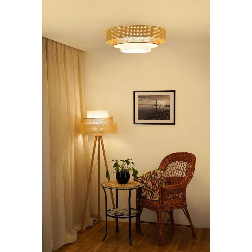 Brilagi - Stojací lampa CEDAR LUNETA 1xE27/15W/230V ratan/hnědá/krémová