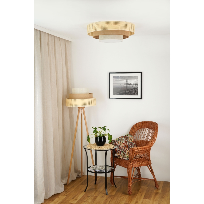 Brilagi - Stojací lampa CEDAR LUNETA 1xE27/15W/230V ratan/hnědá/krémová