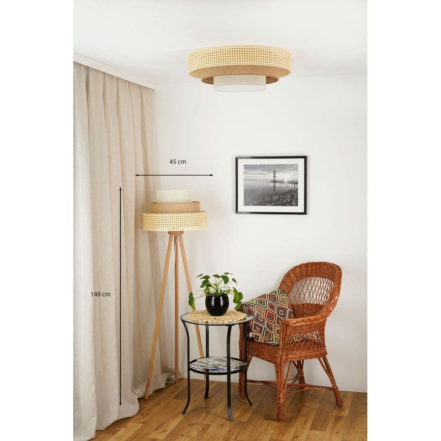 Brilagi - Stojací lampa CEDAR LUNETA 1xE27/15W/230V ratan/hnědá/krémová