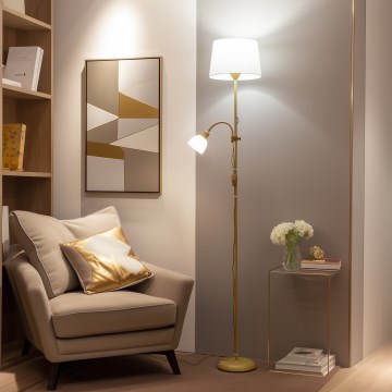 Brilagi - Stojací lampa CERIA 1xE27/100W/230V + 1xE14/25W zlatá/bílá