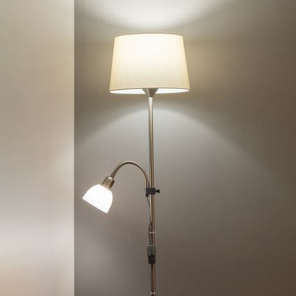 Brilagi - Stojací lampa CERIA 2v1 1xE27/100W/230V + 1xE14/25W matný chrom/béžová