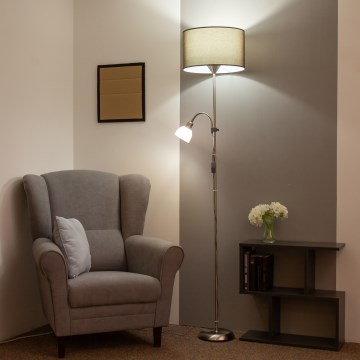 Brilagi - Stojací lampa CERIA 2v1 1xE27/100W/230V + 1xE14/25W matný chrom/hnědá