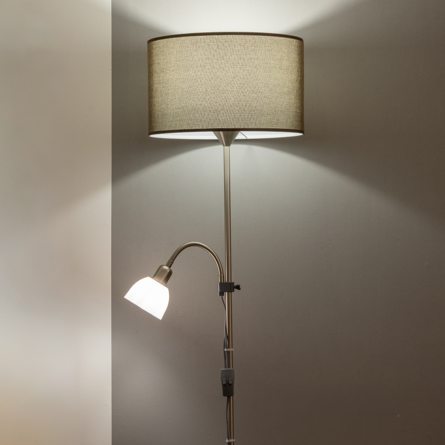 Brilagi - Stojací lampa CERIA 2v1 1xE27/100W/230V + 1xE14/25W matný chrom/hnědá