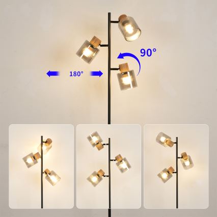 Brilagi - Stojací lampa HYGGE 3xE14/15W/230V dřevo/kouřová