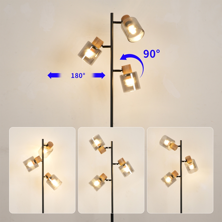 Brilagi - Stojací lampa HYGGE 3xE14/15W/230V dřevo/kouřová