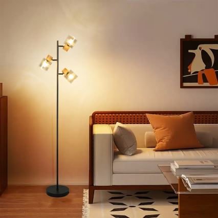 Brilagi - Stojací lampa HYGGE 3xE14/15W/230V dřevo/kouřová