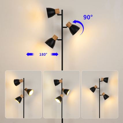 Brilagi - Stojací lampa ODENSE 3xE14/10W/230V dřevo/černá