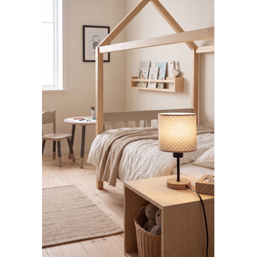 Brilagi - Dětská stolní lampa BOBO WOOD 1xE27/25W/230V dub/černá/béžová/puntíky