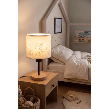 Brilagi - Dětská stolní lampa BOBO WOOD 1xE27/25W/230V dub/černá/bílá/jednorožci