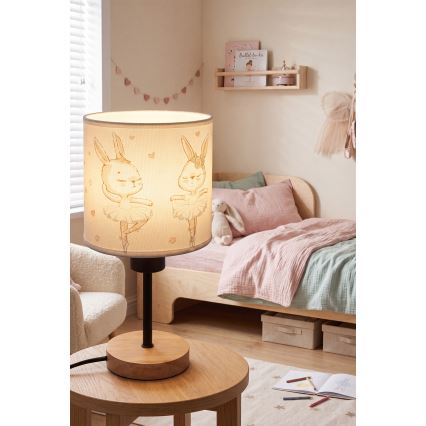 Brilagi - Dětská stolní lampa BOBO WOOD 1xE27/25W/230V dub/černá/bílá/králíčci