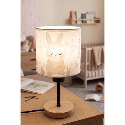 Brilagi - Dětská stolní lampa BOBO WOOD 1xE27/25W/230V dub/černá/bílá/králíčci