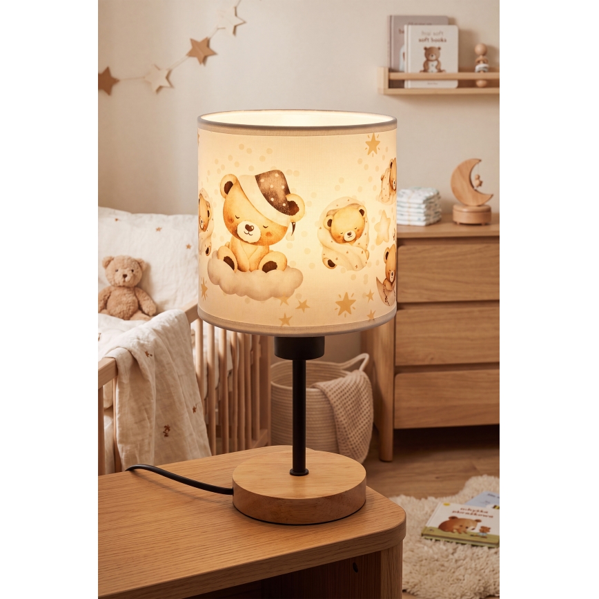 Brilagi - Dětská stolní lampa BOBO WOOD 1xE27/25W/230V dub/černá/bílá/medvídci