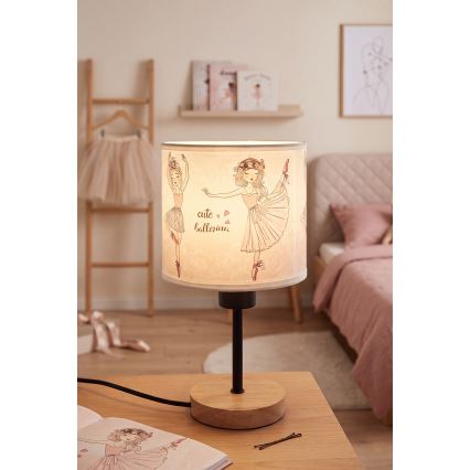 Brilagi - Dětská stolní lampa BOBO WOOD 1xE27/25W/230V dub/černá/bílá/růžová/baletky