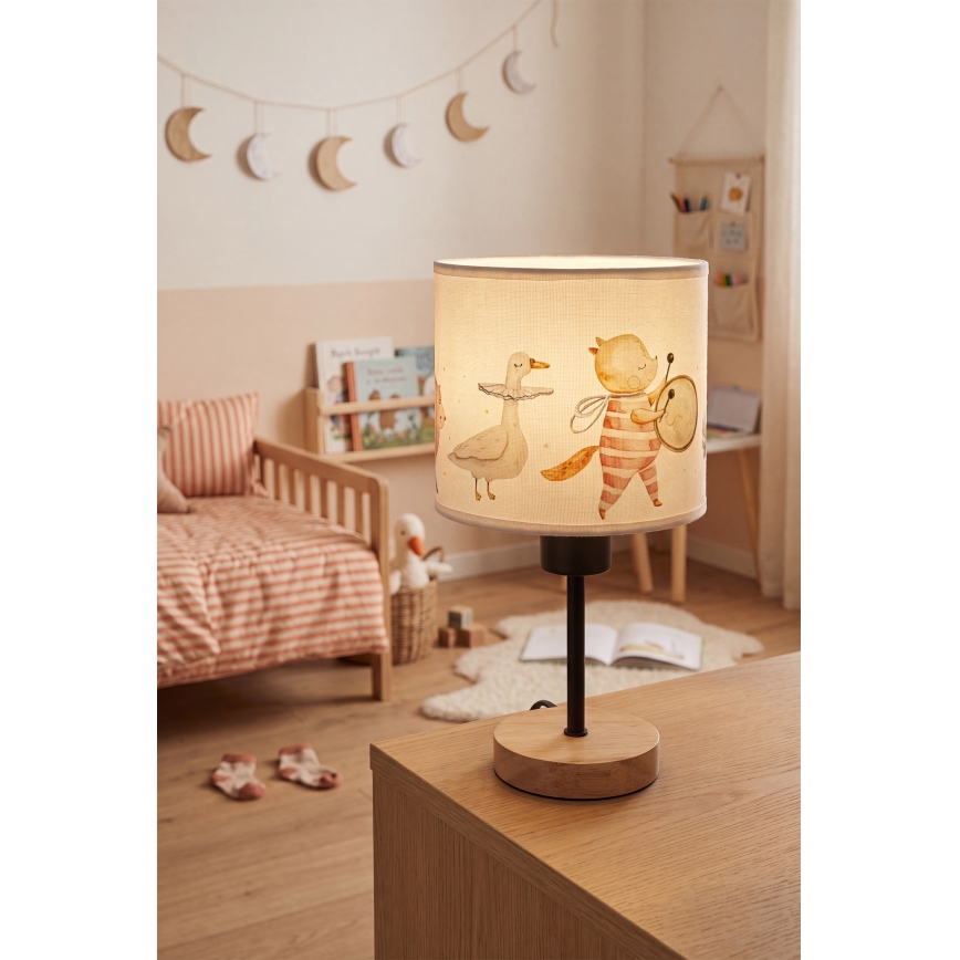 Brilagi - Dětská stolní lampa BOBO WOOD 1xE27/25W/230V dub/černá/bílá/zvířátka