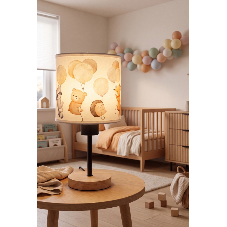 Brilagi - Dětská stolní lampa BOBO WOOD 1xE27/25W/230V dub/černá/bílá/zvířátka