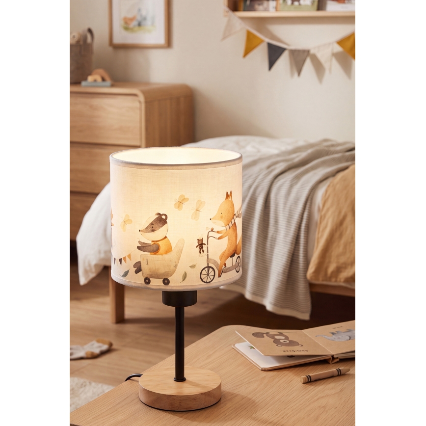 Brilagi - Dětská stolní lampa BOBO WOOD 1xE27/25W/230V dub/černá/bílá/zvířátka