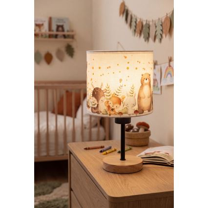 Brilagi - Dětská stolní lampa BOBO WOOD 1xE27/25W/230V dub/černá/bílá/zvířátka