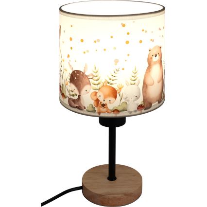 Brilagi - Dětská stolní lampa BOBO WOOD 1xE27/25W/230V dub/černá/bílá/zvířátka