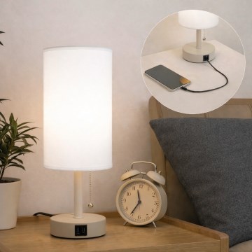 Brilagi - Stolní lampa s USB portem TABLON 1xE27/25W/230V béžová/bílá