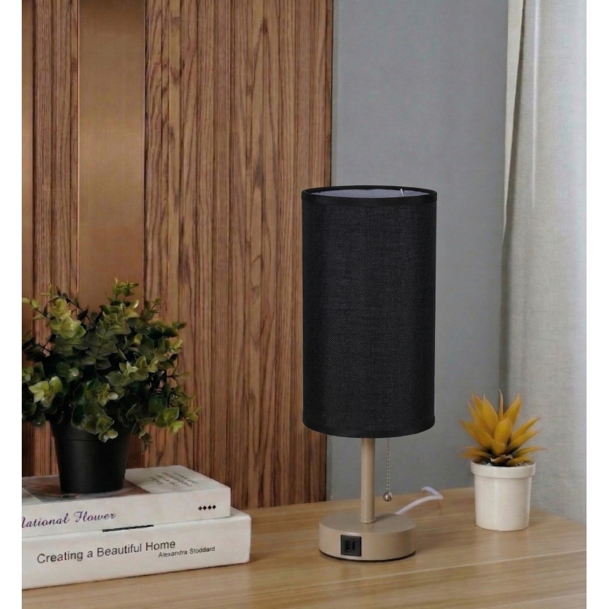 Brilagi - Stolní lampa s USB portem TABLON 1xE27/25W/230V béžová/černá