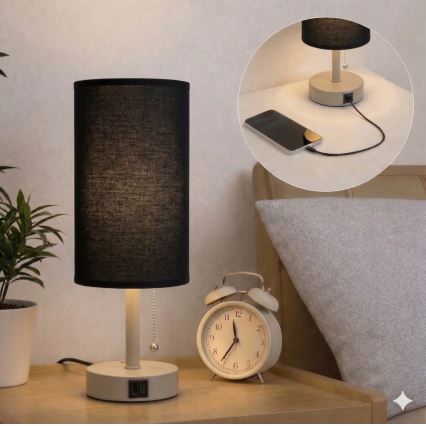 Brilagi - Stolní lampa s USB portem TABLON 1xE27/25W/230V béžová/černá