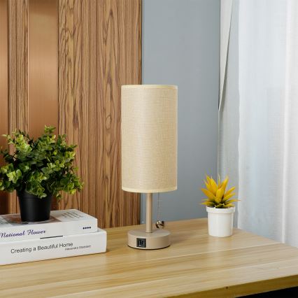 Brilagi - Stolní lampa s USB portem TABLON 1xE27/25W/230V béžová
