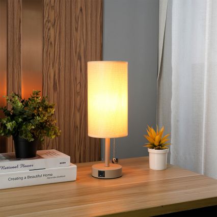 Brilagi - Stolní lampa s USB portem TABLON 1xE27/25W/230V béžová