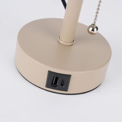 Brilagi - Stolní lampa s USB portem TABLON 1xE27/25W/230V béžová