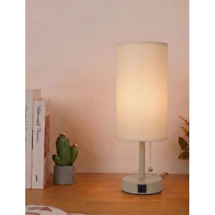 BRILAGI - Stolní lampa s USB portem TABLON 1xE27/25W/230V béžová/krémová
