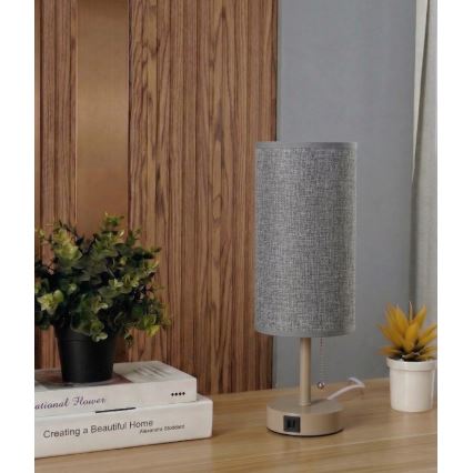 Brilagi - Stolní lampa s USB portem TABLON 1xE27/25W/230V béžová/šedá