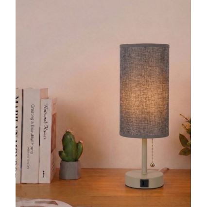 Brilagi - Stolní lampa s USB portem TABLON 1xE27/25W/230V béžová/šedá