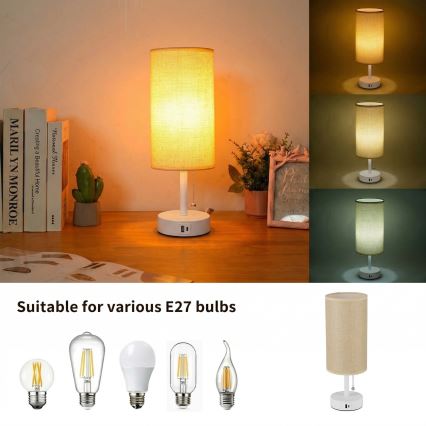 Brilagi - Stolní lampa s USB portem TABLON 1xE27/25W/230V bílá/béžová