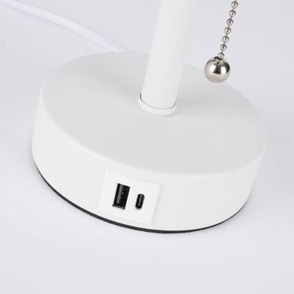 Brilagi - Stolní lampa s USB portem TABLON 1xE27/25W/230V bílá/béžová